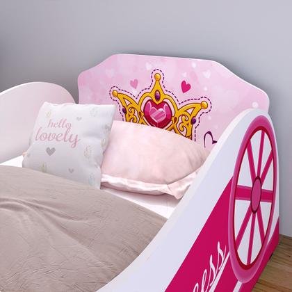 Imagem de Cama Solteiro Infantil Simples Carruagem MDF Montessoriana Lateral Grade Protetora Quarto Juvenil Menina Tema Princess - RPM