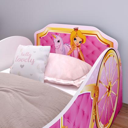 Imagem de Cama Solteiro Infantil Simples Montessoriana MDF Lateral Grade Proteção Decoração Quarto Menina Carruagem Princesa Unicórnio Retrô - RPM