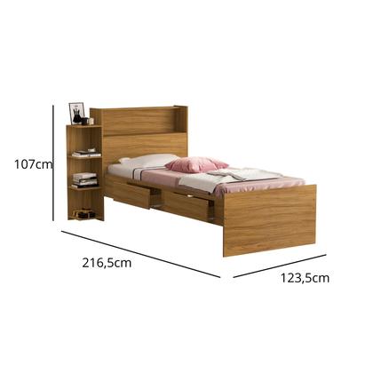 Imagem de Cama Solteiro Isa De MDF Reforçada Com Gavetas Nicho Bau E Auxiliar Com 2 Colchão D20 Bicama