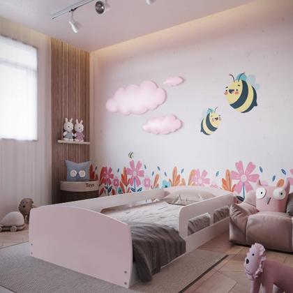 Imagem de Cama Solteiro Jardim com Protecao Montessoriana Branco/Rosa
