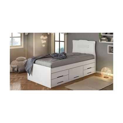 Imagem de Cama Solteiro Julia C/Cômoda 5 Gavetas Branco Brilho