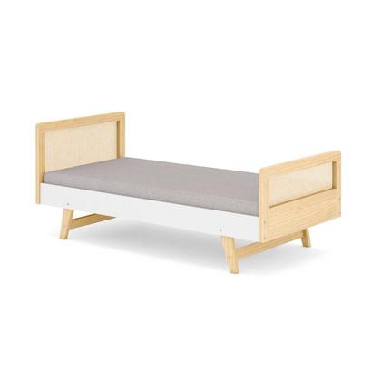 Imagem de Cama Solteiro Lift em Madeira Maciça com Rattan Casatema Branco/Natural