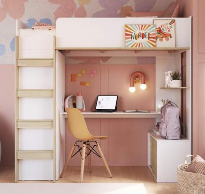 Imagem de Cama Solteiro Multifuncional alta com Armário e Escrivaninha BI030 Linha Infanto Completa Móveis