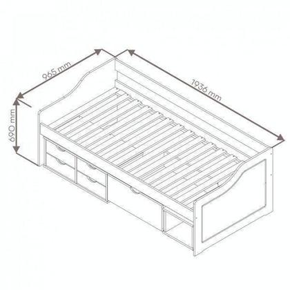 Imagem de Cama Solteiro Multifuncional com 1 Gavetão 1 Nicho e 4 Gavetas Madeira Maciça Pinus Branco Lavado