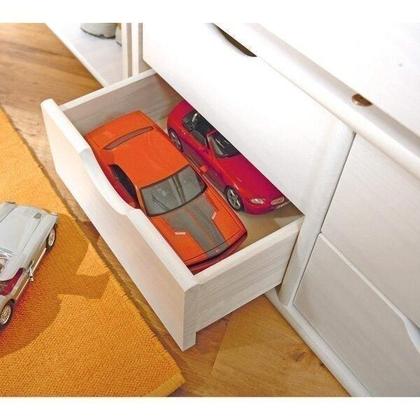 Imagem de Cama Solteiro Multifuncional com 1 Gavetão 1 Nicho e 4 Gavetas Madeira Maciça Pinus Branco Lavado