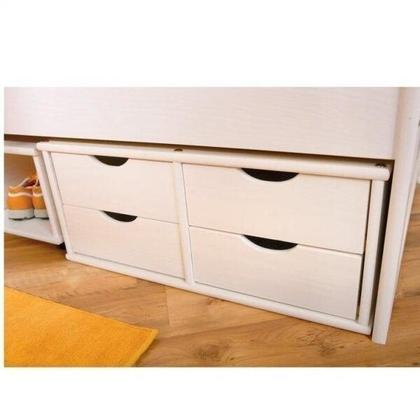 Imagem de Cama Solteiro Multifuncional com 1 Gavetão 1 Nicho e 4 Gavetas Madeira Maciça Pinus Branco Lavado