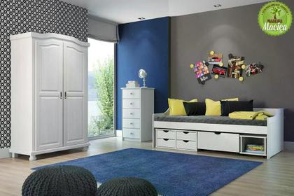 Imagem de Cama Solteiro Multifuncional com 1 Gavetão 1 Nicho e 4 Gavetas Madeira Maciça Pinus Branco Lavado