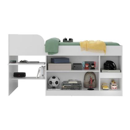 Imagem de Cama Solteiro Multifuncional Com Colchão Incluso 2 Portas E Escrivaninha Multimóveis Mp4235 Branco Branco