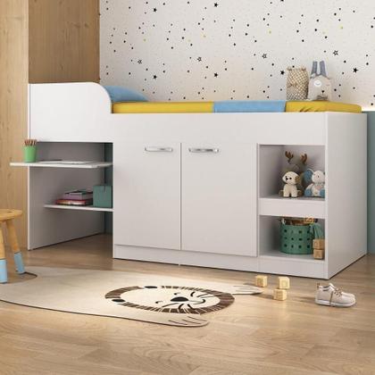 Imagem de Cama Solteiro Multifuncional Para Colchão 188 X 78cm Com 2 Portas E Escrivaninha Multimóveis Mp4230 Branco Branco