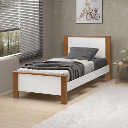 Imagem de Cama Solteiro Para Quarto Reforçada MDF c/Madeira Maciça Mila Design Tradicional Retrô Branco Amendoa