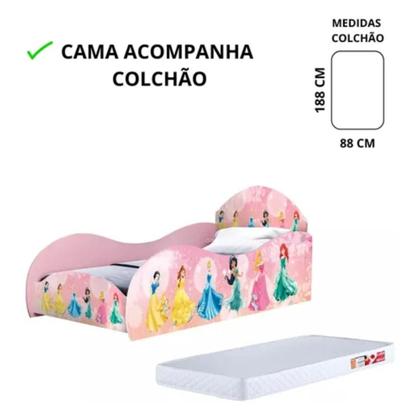 Imagem de Cama Solteiro Princesas Com Proteção Lateral Mdf Rosa
