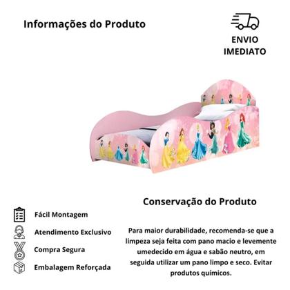 Imagem de Cama Solteiro Princesas Com Proteção Lateral Mdf Rosa