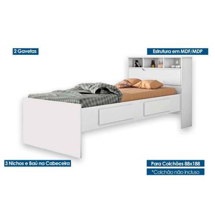 Imagem de Cama Solteiro Ravena c/ 2 Gavetas Branco - Conquista