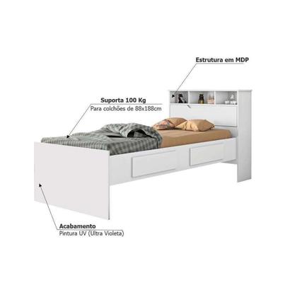 Imagem de Cama Solteiro Ravena c/ 2 Gavetas Cinamomo/Off White - Conquista