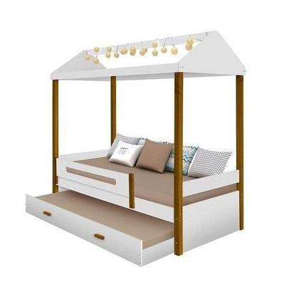 Imagem de Cama solteiro sara branca mel com cama auxiliar e led
