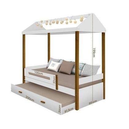 Imagem de Cama solteiro sara branca mel com cama auxiliar e led