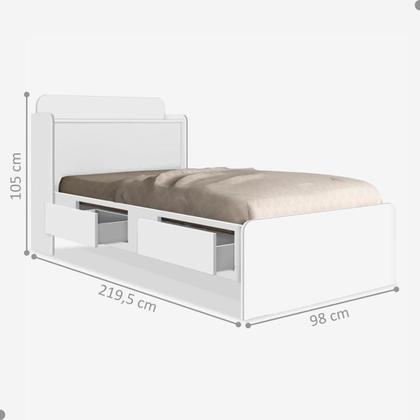Imagem de Cama Solteiro Tamires Baú Branco com Gavetas