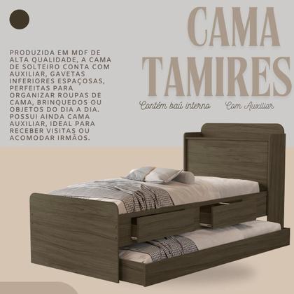 Imagem de Cama Solteiro Tamires Com Gaveta Bau e Cama Auxiliar