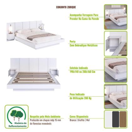 Imagem de Cama Suspensa Casal Queen com Cabeceira e 2 Mesas de Cabeceira CJ075 200cm Mel - Art In Móveis