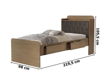 Imagem de Cama Tamires Baú 2 Gavetas Solteiro Com Capitonê Castanho/Nogal  VJ Móveis