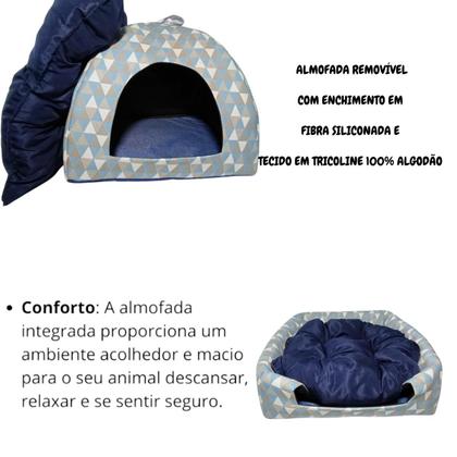 Imagem de Cama Toca Pet Casinha Cabana Triângulo Cães Gato Almofada M
