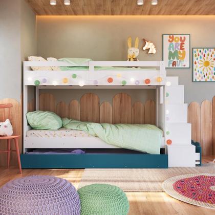 Imagem de Cama Treliche Com Colchão Infantil Branco Azul Completa