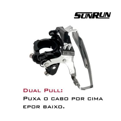 Cambio Dianteiro Sunrun 27v Dual Pull 3x9 3x8 3x7 Index Prata 3v