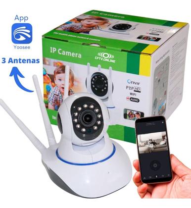 Imagem de Câmera 3 Antenas Ip Onvif Robô Visão Noturna Wifi Wireless