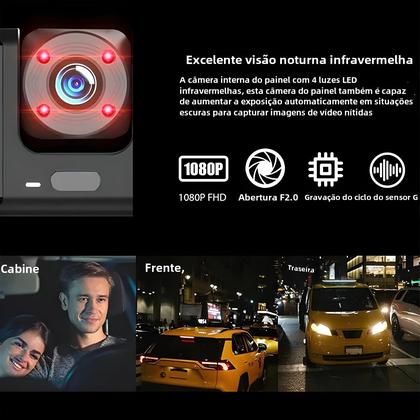 Imagem de Câmera Dash Cam Veicular 1080P 3 Canais com Wi-Fi, Visão Noturna e App