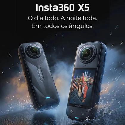 Imagem de Câmera De Ação Insta360 X5 8k 360º Ipx8 À Prova Dágua Chip Triple Ai 2400mah Bateria Lentes Resistentes E Substituíveis Cor Preta