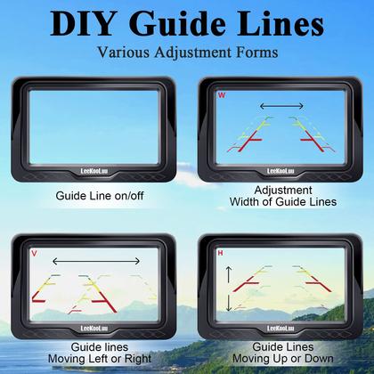Imagem de Câmera de backup LeekoOluu de fácil instalação: Plug-Play Color Clear Image DIY Guide Lines Câmera retrovisora HD 1080P com kit de monitor LED com botão liga/desliga para carros/SUVs/caminhões/campistas LK3