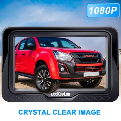 Imagem de Câmera de backup LeekoOluu de fácil instalação: Plug-Play Color Clear Image DIY Guide Lines Câmera retrovisora HD 1080P com kit de monitor LED com botão liga/desliga para carros/SUVs/caminhões/campistas LK3