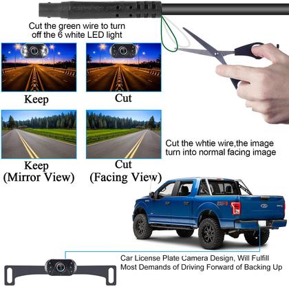 Imagem de Câmera de backup LeekoOluu de fácil instalação: Plug-Play Color Clear Image DIY Guide Lines Câmera retrovisora HD 1080P com kit de monitor LED com botão liga/desliga para carros/SUVs/caminhões/campistas LK3