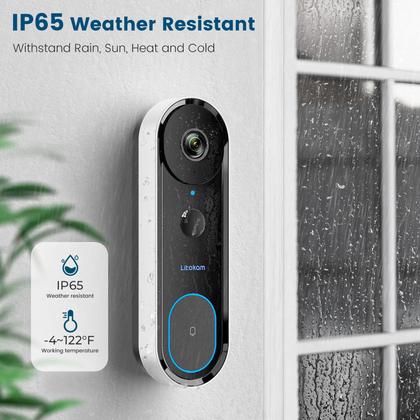 Imagem de Câmera de campainha de vídeo litokam 2K com bateria WiFi com carrilhão 170