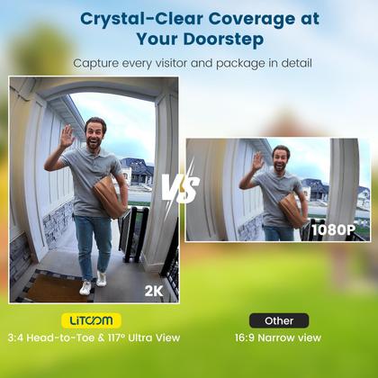 Imagem de Câmera de campainha de vídeo litokam 2K com bateria WiFi com carrilhão 170