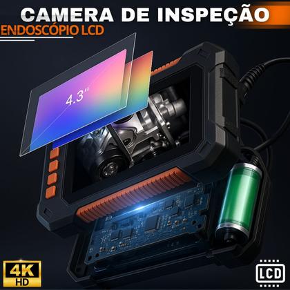 Imagem de Câmera de Inspeção Endoscópica LCD 4K HD Cabo 5 Metros Prova DÁgua