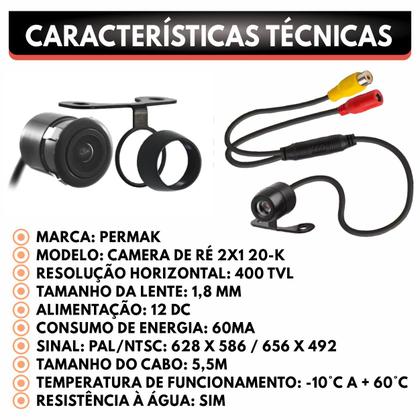 Imagem de Câmera de Ré Automotiva Traseira Borboleta Estacionamento Permak 2x1 Universal Visão ampla