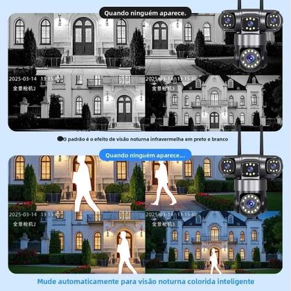 Imagem de Camera de Segurança 4 Lentes HD WiFi Grava Voz PTZ 360 Graus App Sensor Presença Microfone Audio Visao Noturna