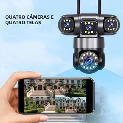 Imagem de Camera de Segurança 4 Lentes HD WiFi Grava Voz PTZ 360 Graus App Sensor Presença Microfone Audio Visao Noturna