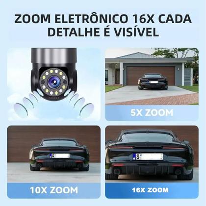 Imagem de Camera de Segurança 4 Lentes HD WiFi Grava Voz PTZ 360 Graus App Sensor Presença Microfone Audio Visao Noturna