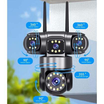 Imagem de Camera de Segurança 4 Lentes HD WiFi Grava Voz PTZ 360 Graus App Sensor Presença Microfone Audio Visao Noturna