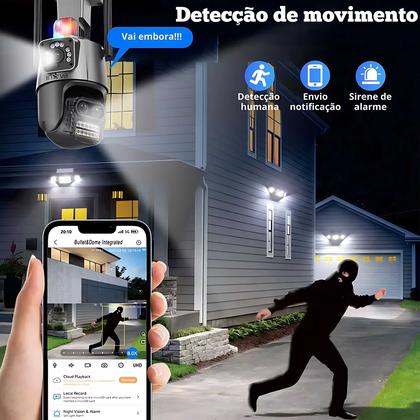 Imagem de Camera de segurança 4K Wifi Lente dupla prova dágua Flash rastreio de movimento alarme e sirene de dispersão 6MP câmera Vigilância externa