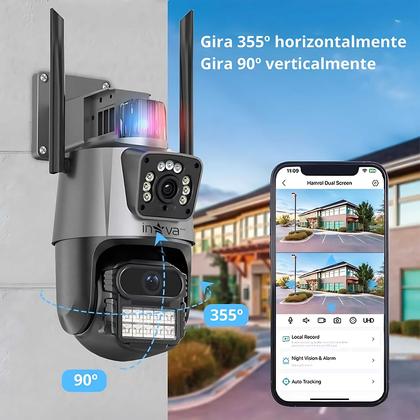 Imagem de Camera de segurança 4K Wifi Lente dupla prova dágua Flash rastreio de movimento alarme e sirene de dispersão 6MP câmera Vigilância externa
