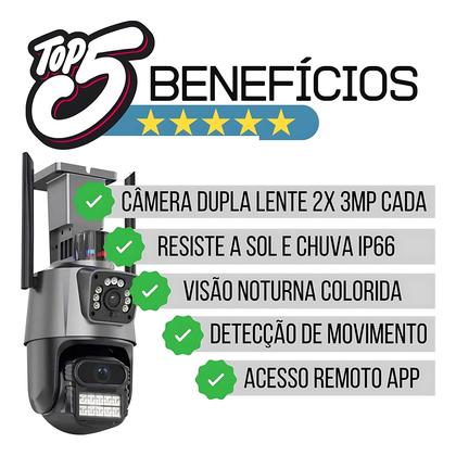 Imagem de Camera de segurança 4K Wifi Lente dupla prova dágua Flash rastreio de movimento alarme e sirene de dispersão 6MP câmera Vigilância externa