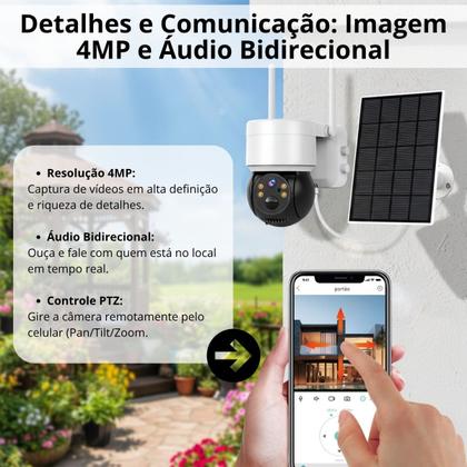 Imagem de Câmera de Segurança Com Painel Solar WiFi Coibeu Full HD Visão Noturna Áudio Bidirecional E Sensor de Movimento