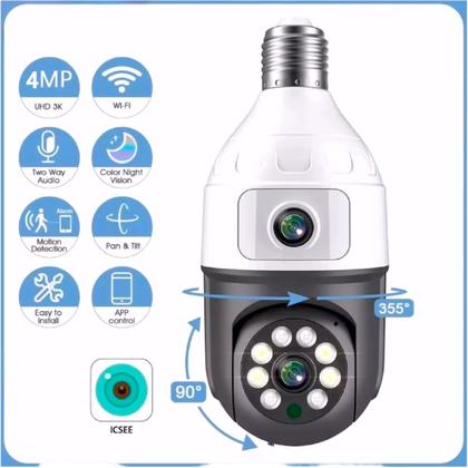 Imagem de Câmera de Segurança Dupla Lente Angula IP Sem Fio Wifi Interna e Externa HD 1080 Visão Noturna Infravermelha