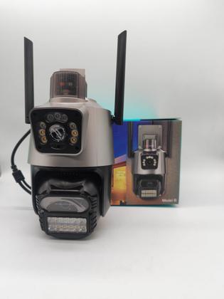 Imagem de Câmera de Segurança Dupla WiFi 6MP Full HD 8X Zoom com Alarme Integrado Detecção Humana e Reconhecimento de Movimento com Cartão de Memória 32GB