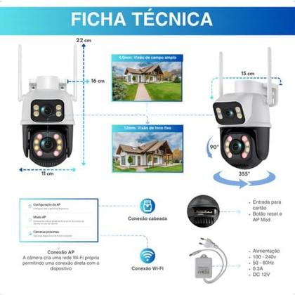 Imagem de Câmera de Segurança Externa/interna Wifi Prova Dágua Lente Dupla A28b ICSEE