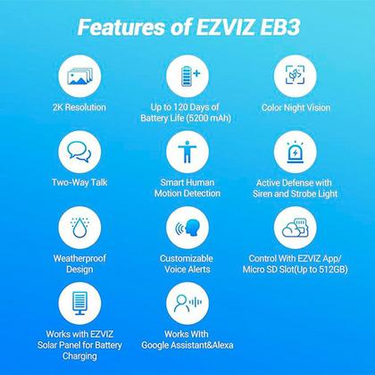 Imagem de Câmera De Segurança Ezviz EB3 AOV 2K Wifi IP65 - CS-EB3-R200-1K3WFL
