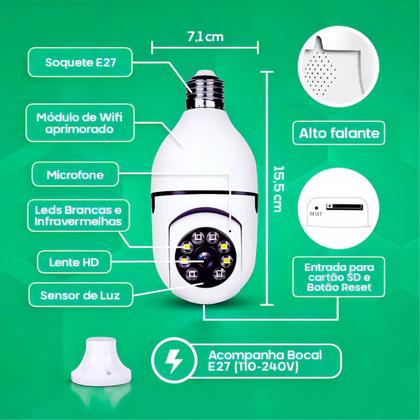 Imagem de Camera De Segurança Ip Inteligente Lampada Panoramica App Yoosee Wifi Espiã Giratoria 360º